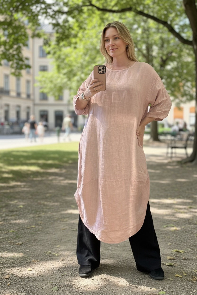 Andrea linendress - Puder rosa