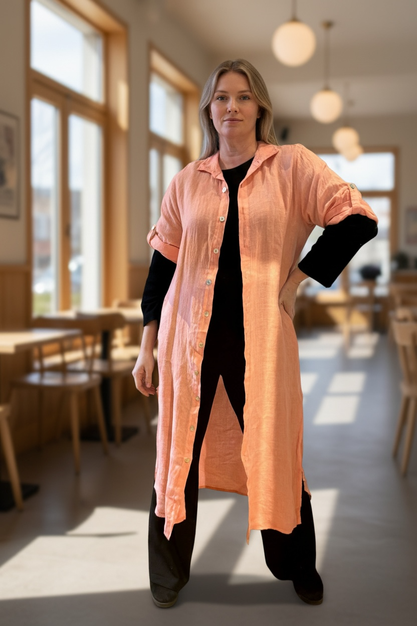 Diza linendress Light coral dubbelstolekar